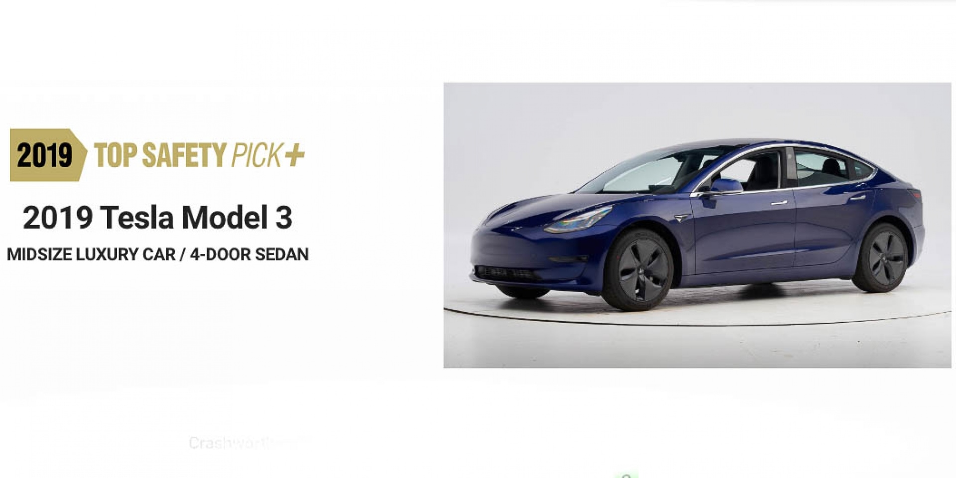 IIHS撞擊測試 Tesla Model 3獲得Top Safety Pick+！